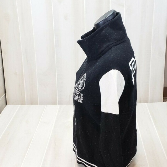 Victoria's Secret PINK Sweatshirt Small Oversized Pullover Black 1/4 Zip Campus - Picture 5 of 6